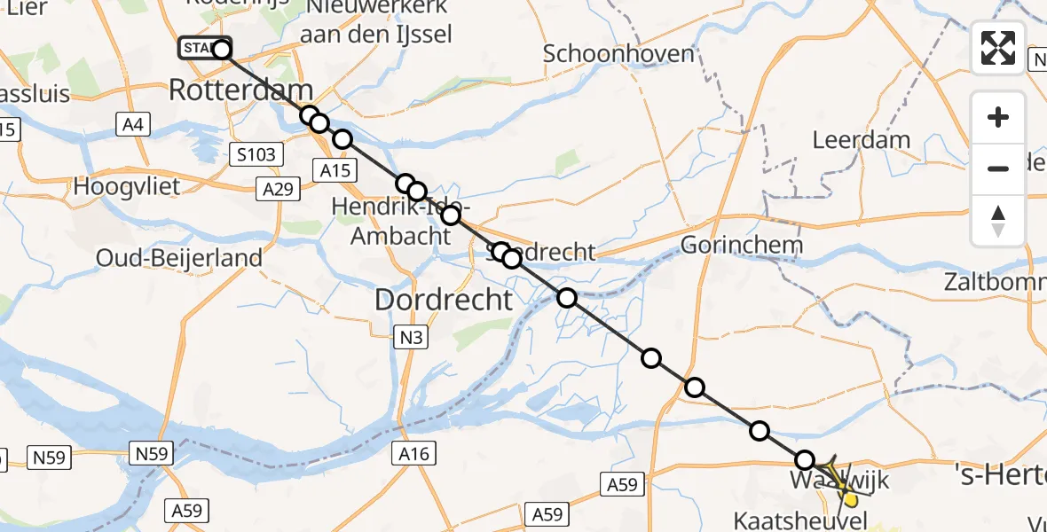 Routekaart van de vlucht: Lifeliner 2 naar Waalwijk, Brandenburgbaan