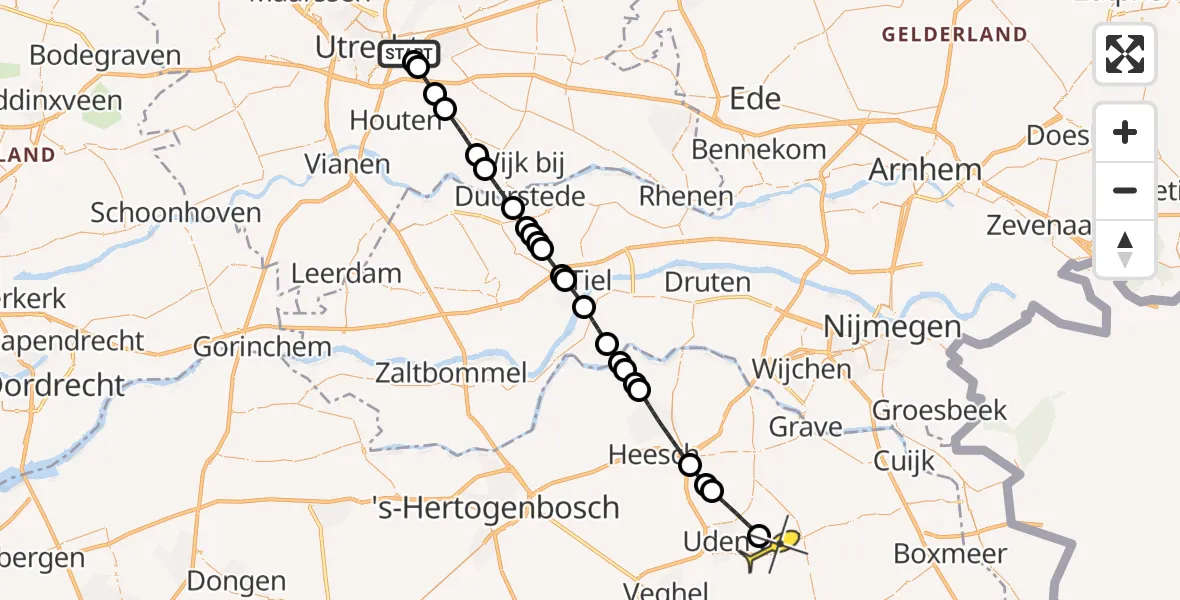 Routekaart van de vlucht: Lifeliner 3 naar Vliegbasis Volkel, Rijnsoever
