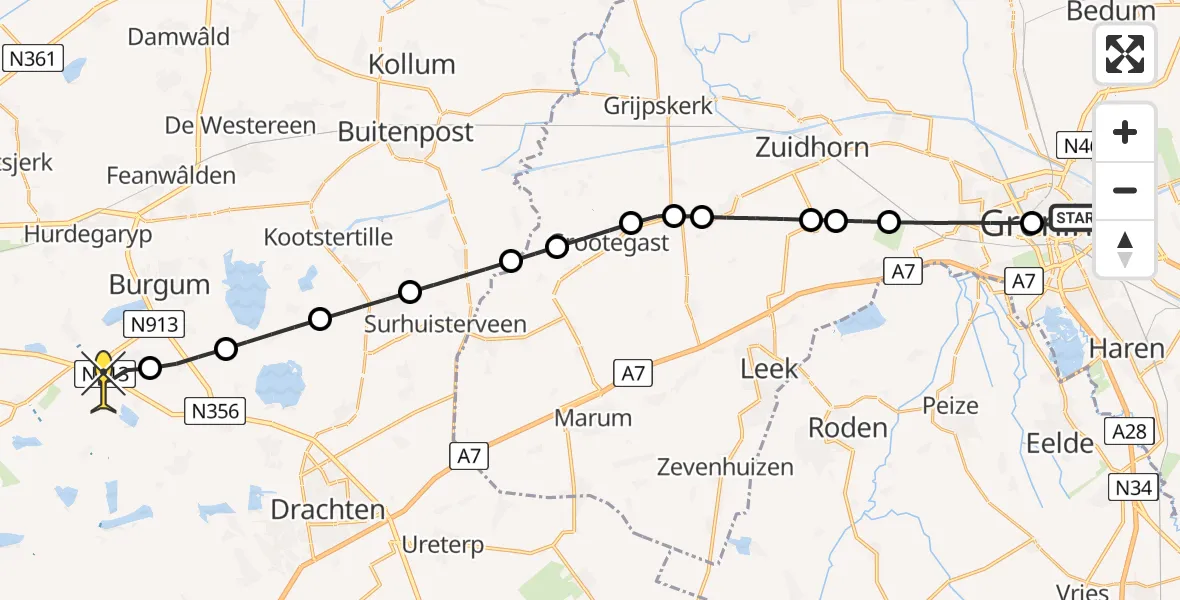 Routekaart van de vlucht: Lifeliner 4 naar Garyp, Poortweg