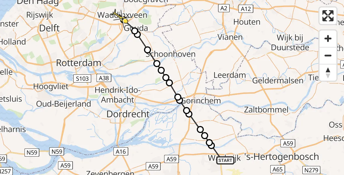 Routekaart van de vlucht: Lifeliner 2 naar Waddinxveen, Elzenweg