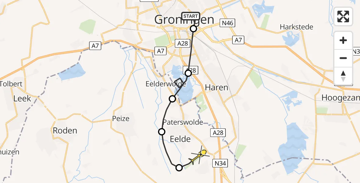 Routekaart van de vlucht: Lifeliner 4 naar Groningen Airport Eelde, Martenstraat