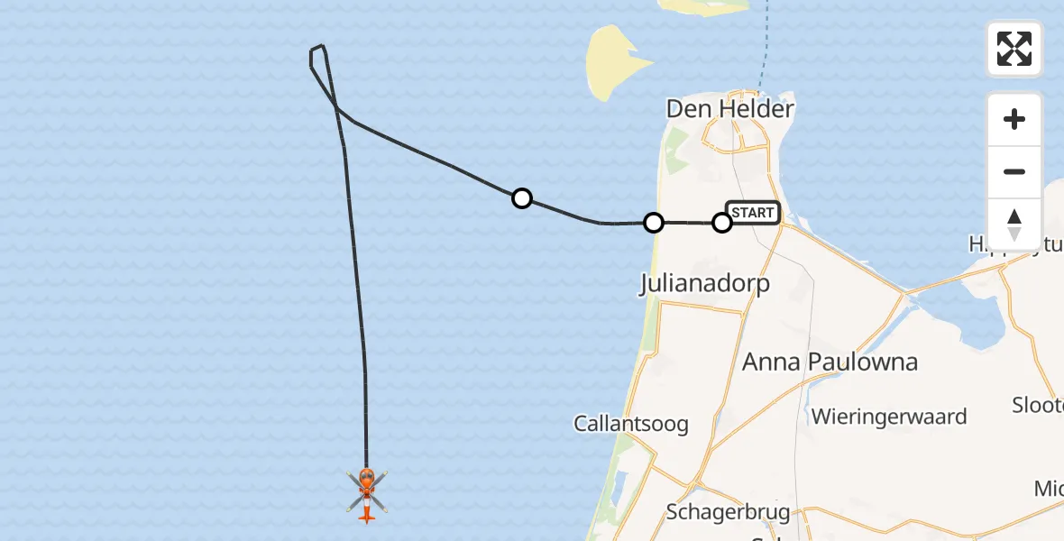 Vluchtroute Kustwachthelikopter Vliegveld De Kooy - , 19 februari 2025, 17:18