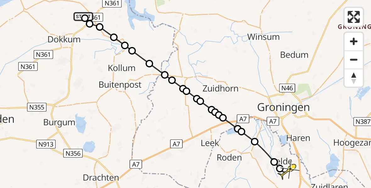 Routekaart van de vlucht: Lifeliner 4 naar Groningen Airport Eelde, Lauwersseewei