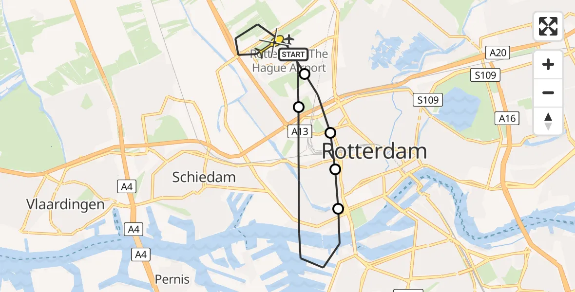 Routekaart van de vlucht: Lifeliner 2 naar Rotterdam The Hague Airport, Brandenburgbaan