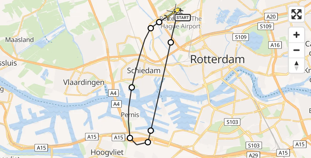 Routekaart van de vlucht: Lifeliner 2 naar Rotterdam The Hague Airport, Welschapstraat