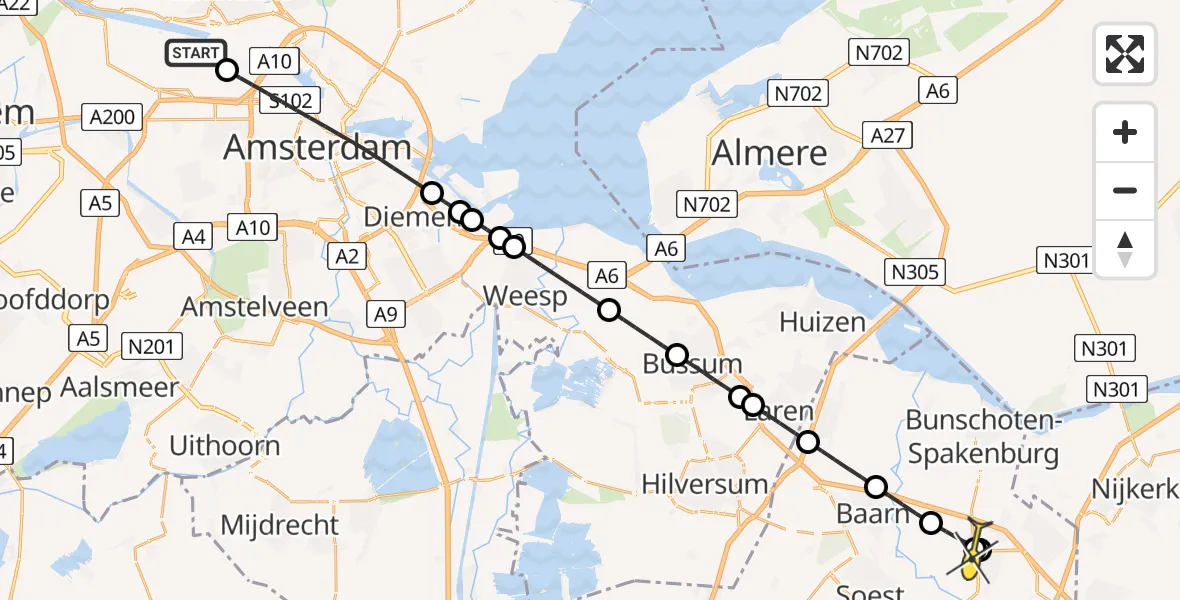 Routekaart van de vlucht: Lifeliner 1 naar Hoogland, Kompasweg