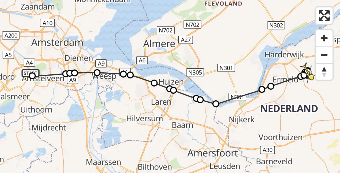 Routekaart van de vlucht: Politieheli naar Ermelo, Kajuitstraat