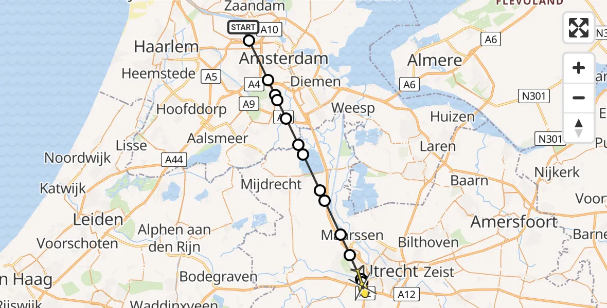 Routekaart van de vlucht: Lifeliner 1 naar Utrecht, Maltaweg