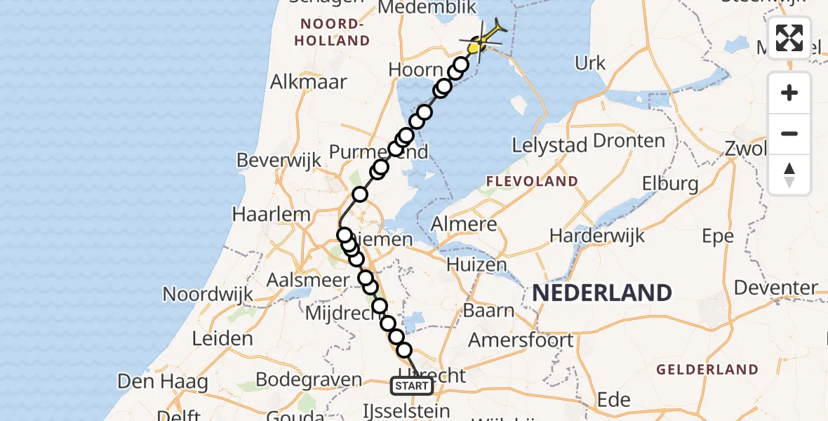 Routekaart van de vlucht: Lifeliner 1 naar Enkhuizen, Orteliuslaan