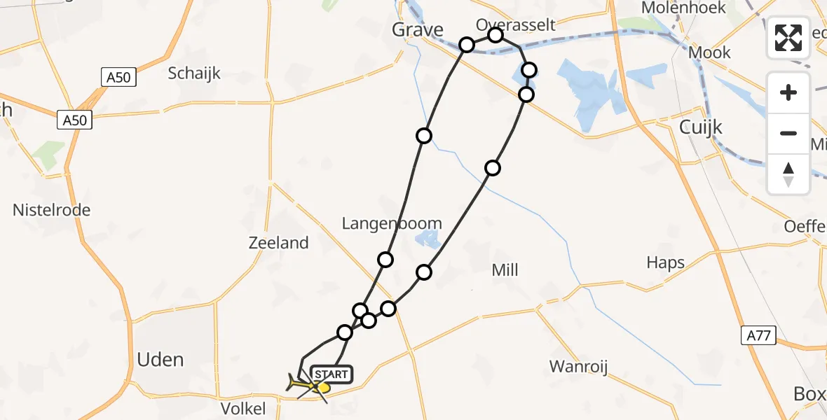 Routekaart van de vlucht: Lifeliner 3 naar Vliegbasis Volkel, Zeelandsedijk