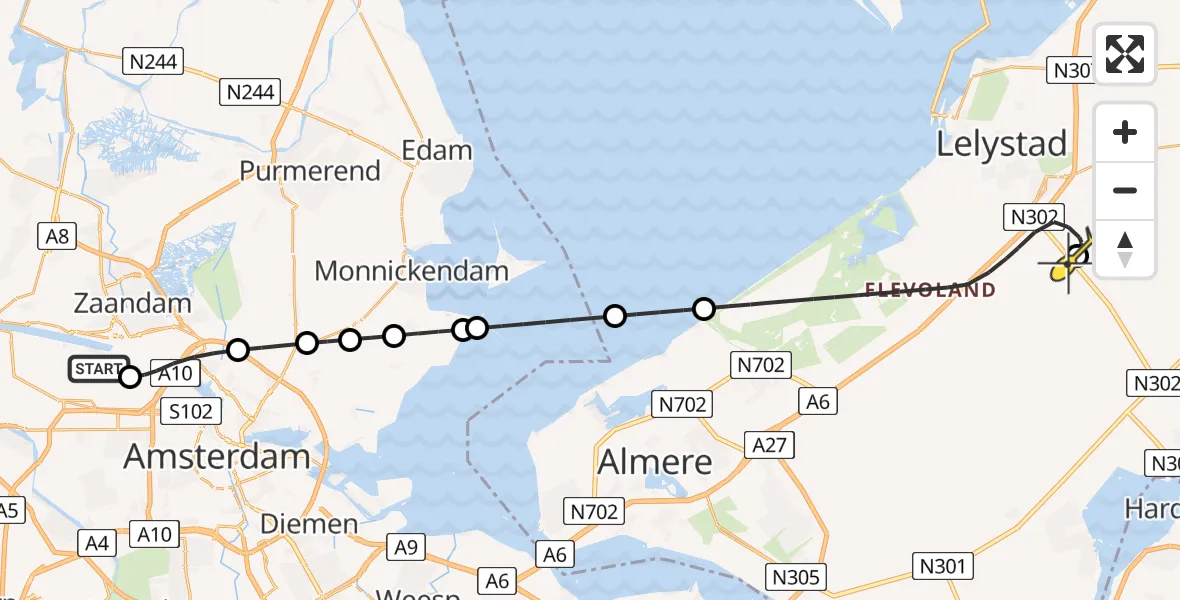 Routekaart van de vlucht: Lifeliner 1 naar Lelystad Airport, Westhaven