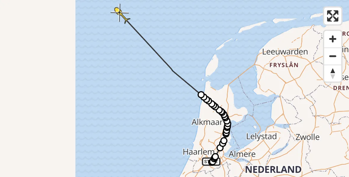 Vluchtroute Politiehelikopter van Schiphol naar 