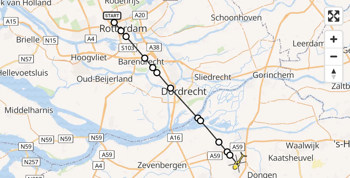 Routekaart van de vlucht: Lifeliner 2 naar Oosterhout, Pilotenpad