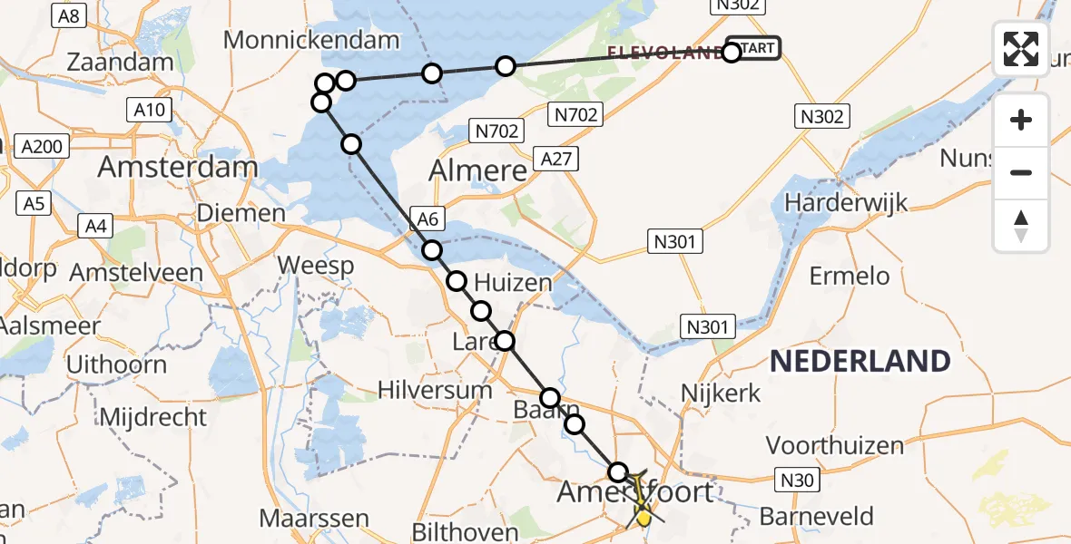 Routekaart van de vlucht: Lifeliner 1 naar Amersfoort, Zonnepark Meerkoetenweg Lelystad