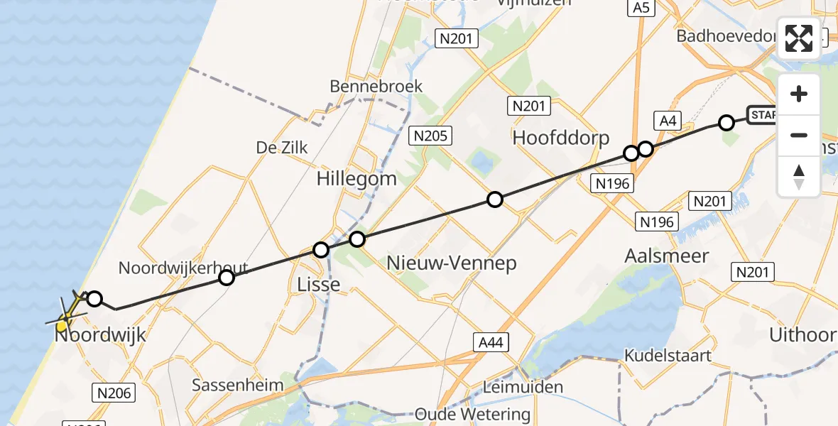 Routekaart van de vlucht: Politieheli naar Noordwijk, Ceintuurbaan