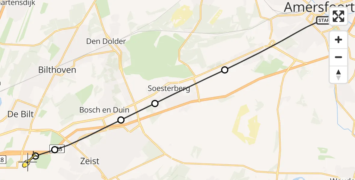 Routekaart van de vlucht: Lifeliner 1 naar Universitair Medisch Centrum Utrecht, Jacob Catslaan