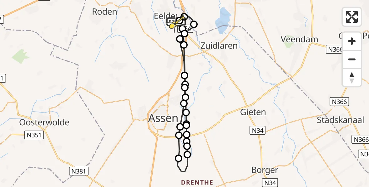 Routekaart van de vlucht: Lifeliner 4 naar Groningen Airport Eelde, Duinstraat