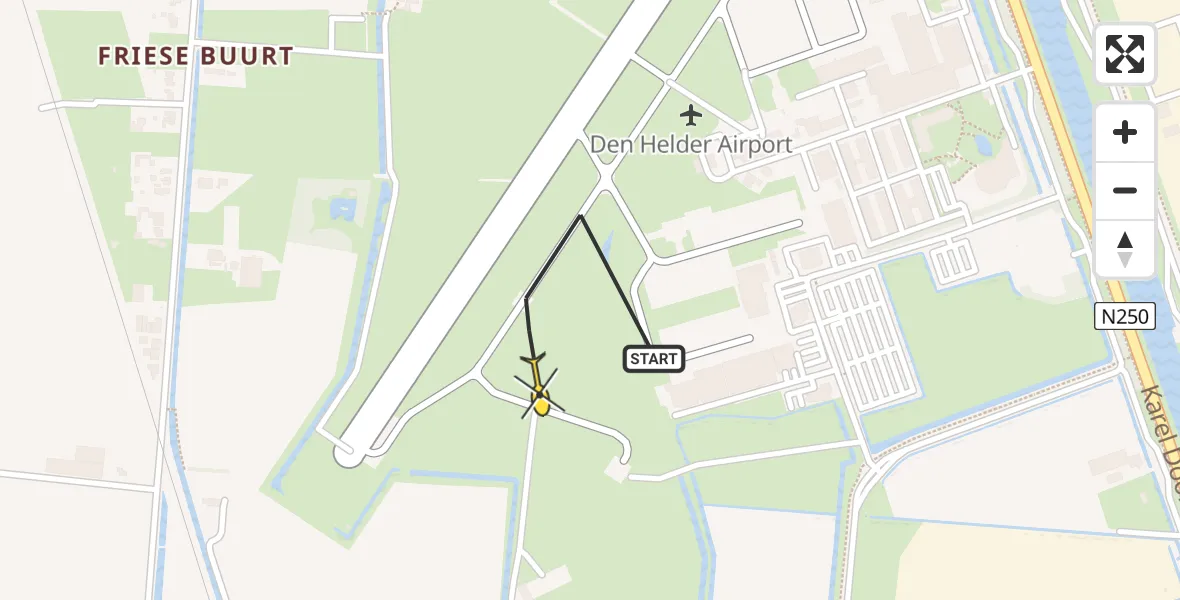 Vluchtroute Kustwachthelikopter van Vliegveld De Kooy naar Vliegveld De Kooy