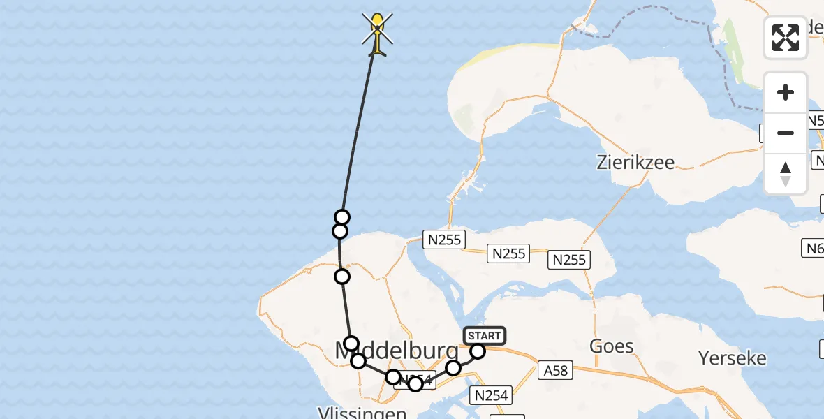 Routekaart van de vlucht: Kustwachthelikopter naar Postweg