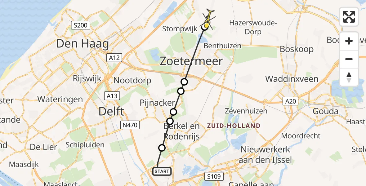 Routekaart van de vlucht: Lifeliner 2 naar Zoeterwoude, Oude Bovendijk