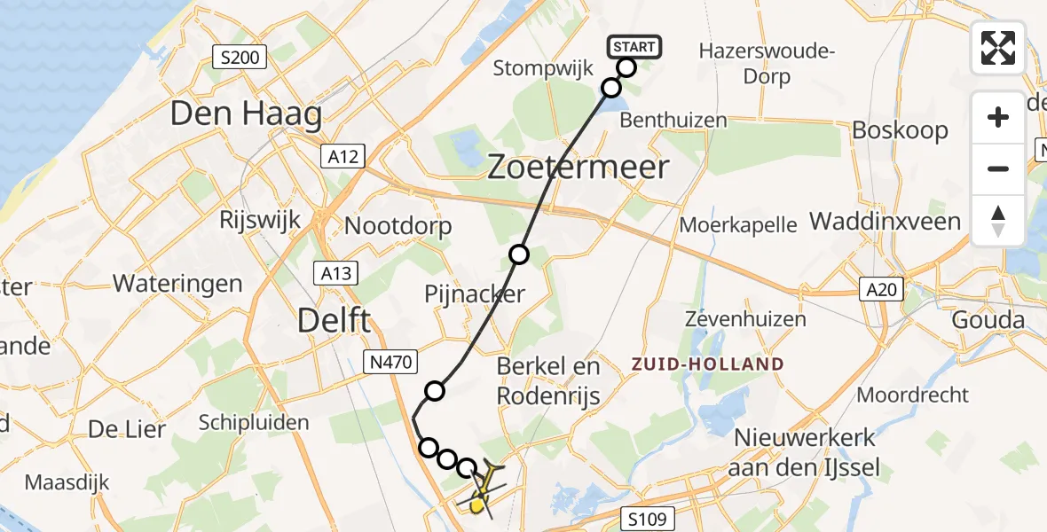 Routekaart van de vlucht: Lifeliner 2 naar Rotterdam The Hague Airport, De Plas