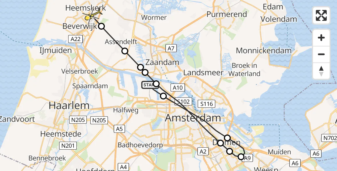 Routekaart van de vlucht: Lifeliner 1 naar Heemskerk, Bosporushaven