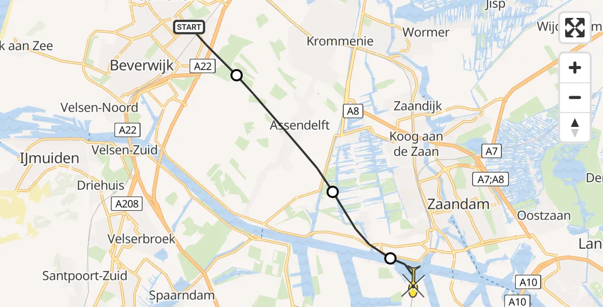 Routekaart van de vlucht: Lifeliner 1 naar Amsterdam Heliport, Kilpad