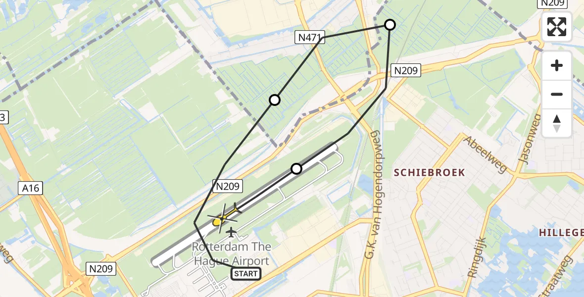 Routekaart van de vlucht: Lifeliner 2 naar Rotterdam The Hague Airport, A16 Rotterdam