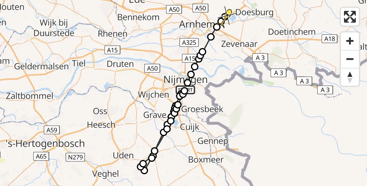 Routekaart van de vlucht: Lifeliner 3 naar Rheden, Citroenvlinderstraat