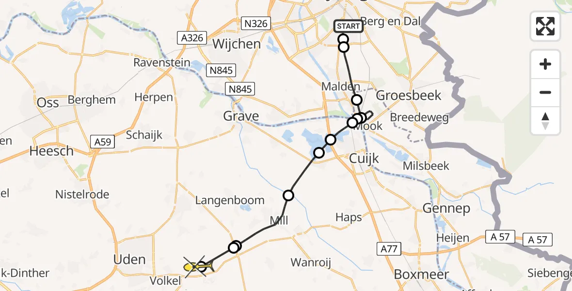 Routekaart van de vlucht: Lifeliner 3 naar Vliegbasis Volkel, Wundtlaan