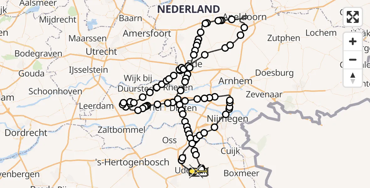 Routekaart van de vlucht: Politieheli naar Vliegbasis Volkel, Manenwolf