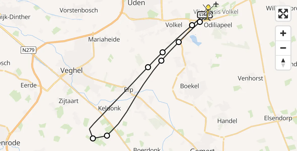 Routekaart van de vlucht: Lifeliner 3 naar Vliegbasis Volkel, Zeelandsedijk