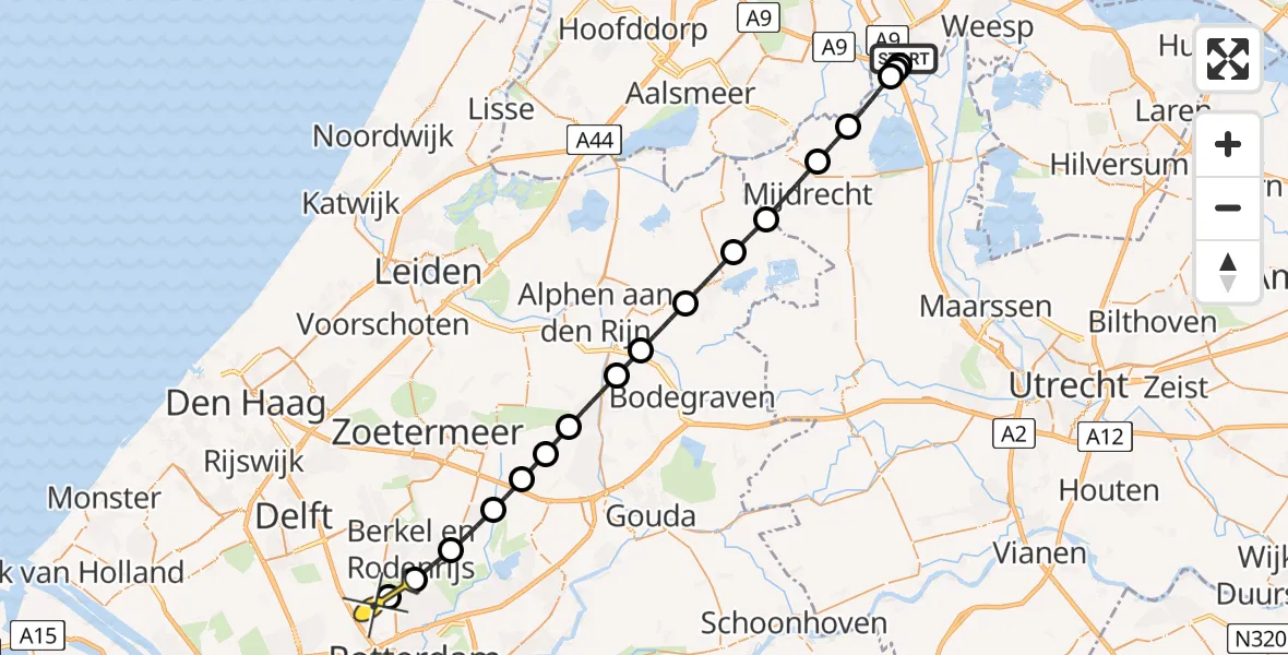 Routekaart van de vlucht: Lifeliner 2 naar Rotterdam The Hague Airport, Helipad