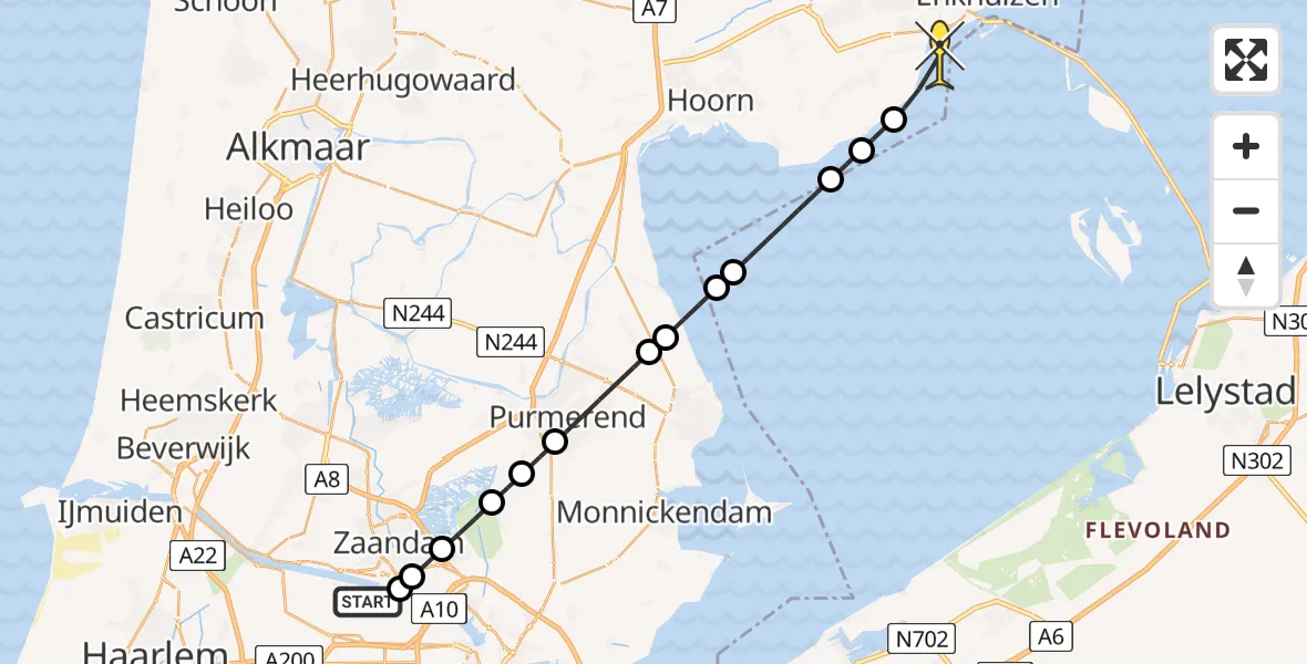 Routekaart van de vlucht: Lifeliner 1 naar Venhuizen, Westhavenweg