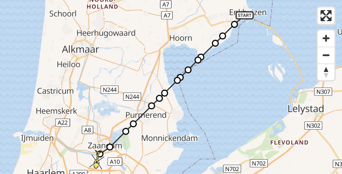 Routekaart van de vlucht: Lifeliner 1 naar Amsterdam Heliport, Oostergouw