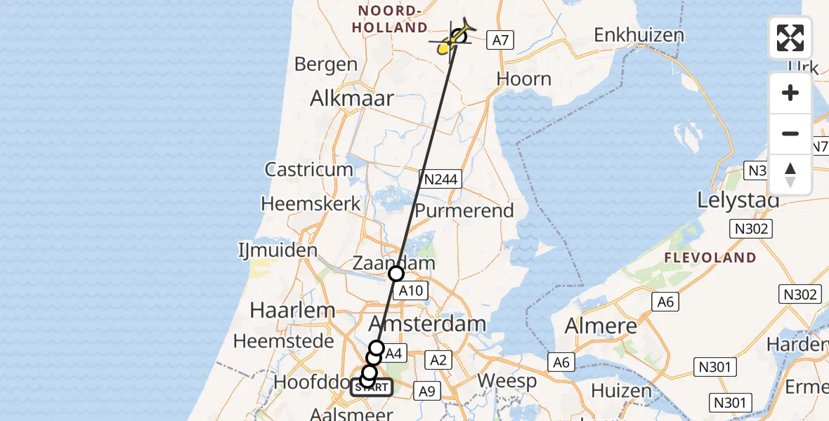 Routekaart van de vlucht: Politiehelikopter naar Spanbroek, Ceintuurbaan