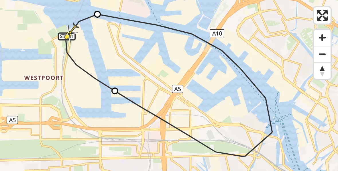 Routekaart van de vlucht: Lifeliner 1 naar Amsterdam Heliport, Westhaven