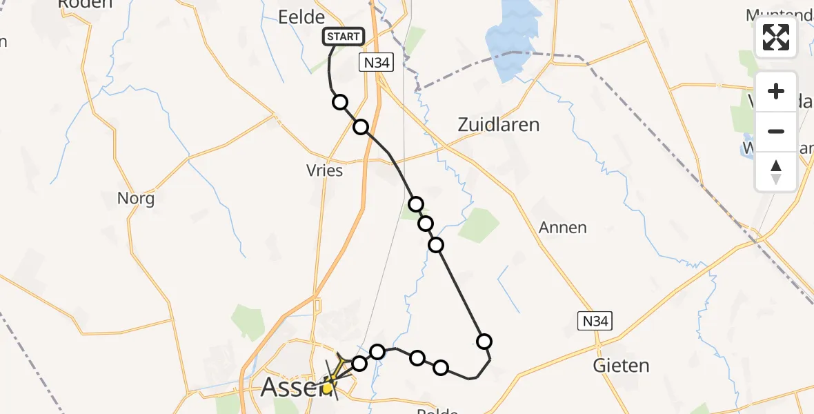 Routekaart van de vlucht: Lifeliner 4 naar Assen, Moespot