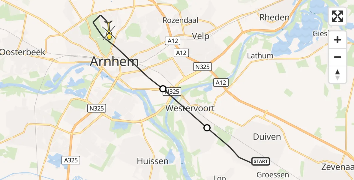 Routekaart van de vlucht: Lifeliner 3 naar Arnhem, Eltensestraat