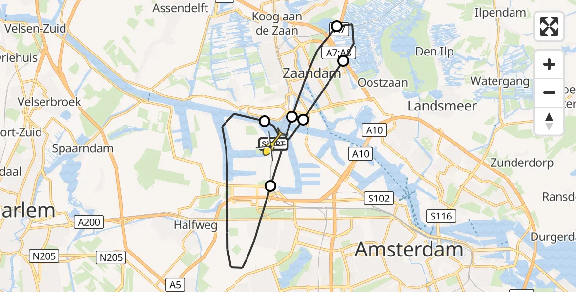 Routekaart van de vlucht: Lifeliner 1 naar Amsterdam Heliport, Westhavenweg