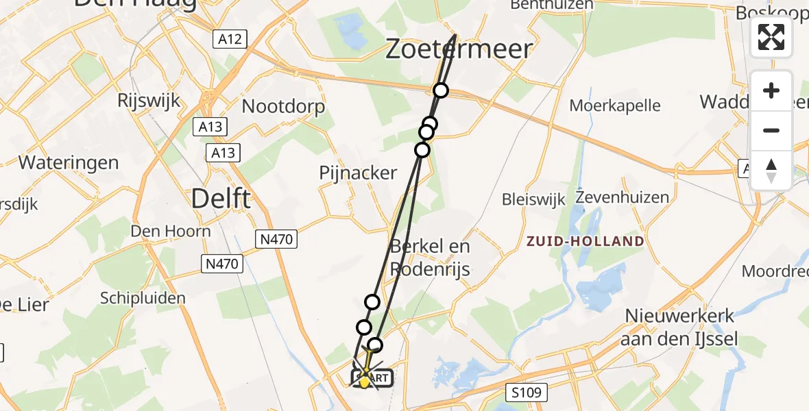 Routekaart van de vlucht: Lifeliner 2 naar Rotterdam The Hague Airport, A16 Rotterdam