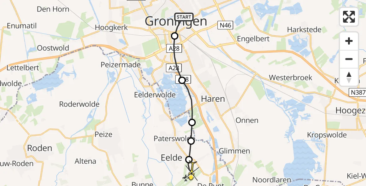 Routekaart van de vlucht: Lifeliner 4 naar Groningen Airport Eelde, Stationsplein