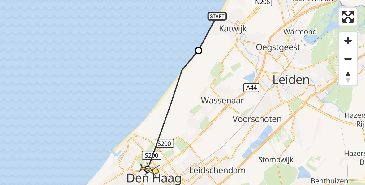 Routekaart van de vlucht: Politiehelikopter naar Den Haag, Rijwielpad Zuidduinen