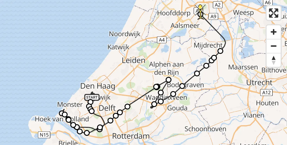 Routekaart van de vlucht: Politieheli naar Amstelveen, Loevesteinlaan