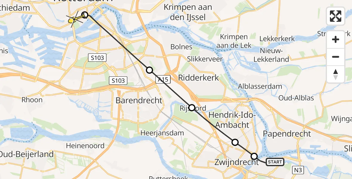 Routekaart van de vlucht: Lifeliner 2 naar Erasmus MC, Aardappelmarkt