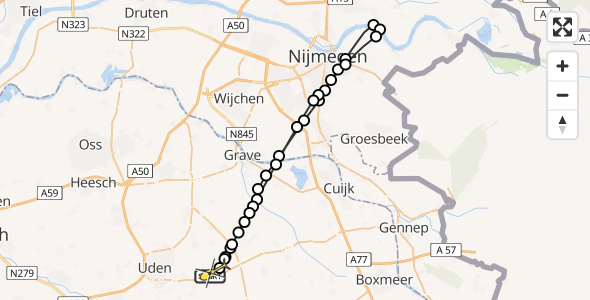 Routekaart van de vlucht: Lifeliner 3 naar Vliegbasis Volkel, Zeelandsedijk