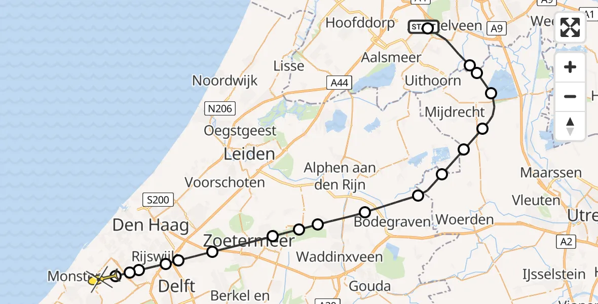 Routekaart van de vlucht: Politieheli naar Honselersdijk, Kleine Noorddijk