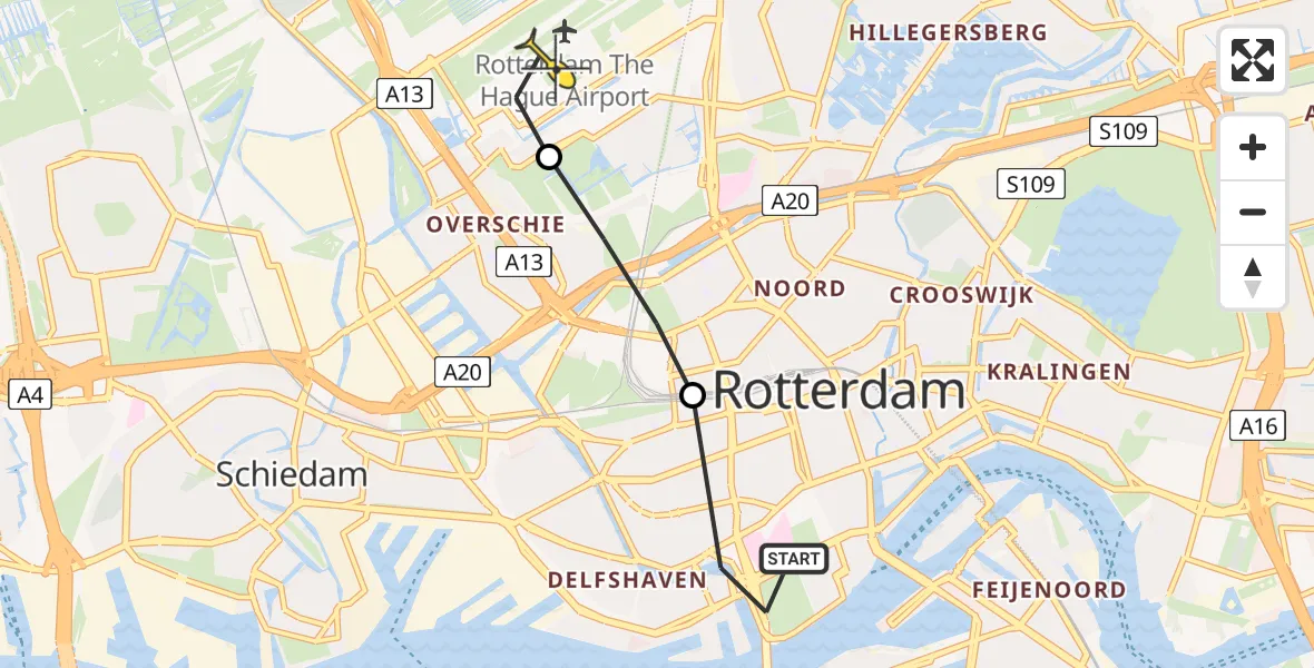 Routekaart van de vlucht: Lifeliner 2 naar Rotterdam The Hague Airport, G.J. de Jonghweg