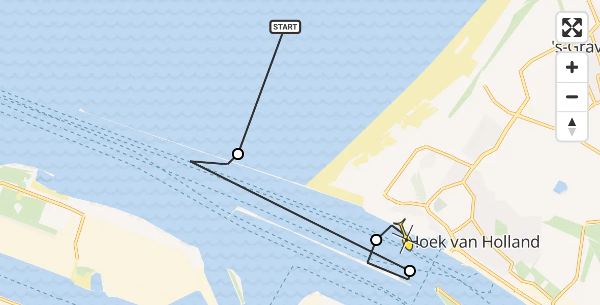 Routekaart van de vlucht: Politiehelikopter naar Hoek van Holland, Noorderhoofd