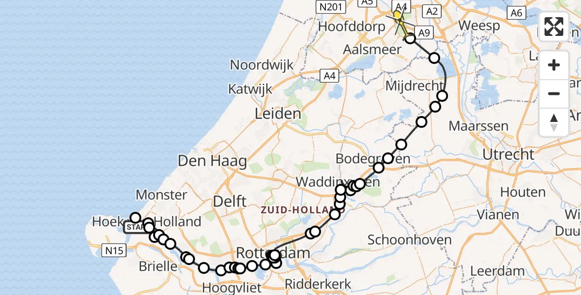 Routekaart van de vlucht: Politieheli naar Amstelveen, Hoeksebaan